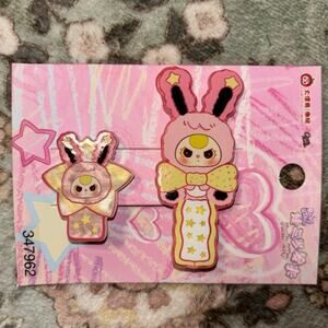 Baby Three Pink and Black Bunny Hair Clips set